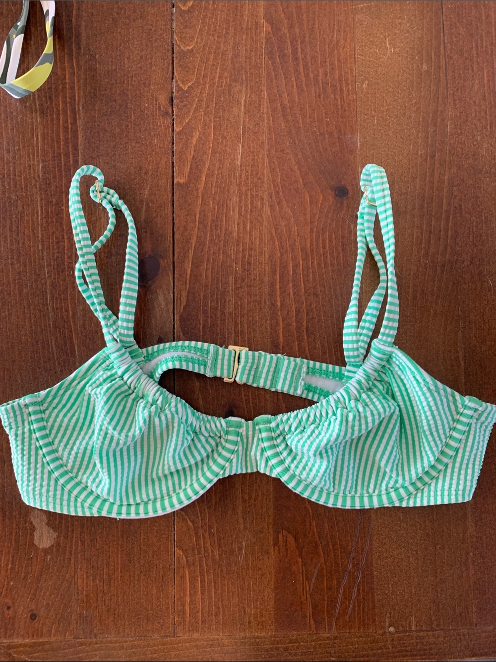 No Boundaries Green and White Striped Bikini Top